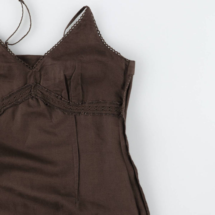 Couleurs d'ete Midi-length cutwork embroidered camisole dress, women's size S (approx.) linen brown type Vintage Second Hand