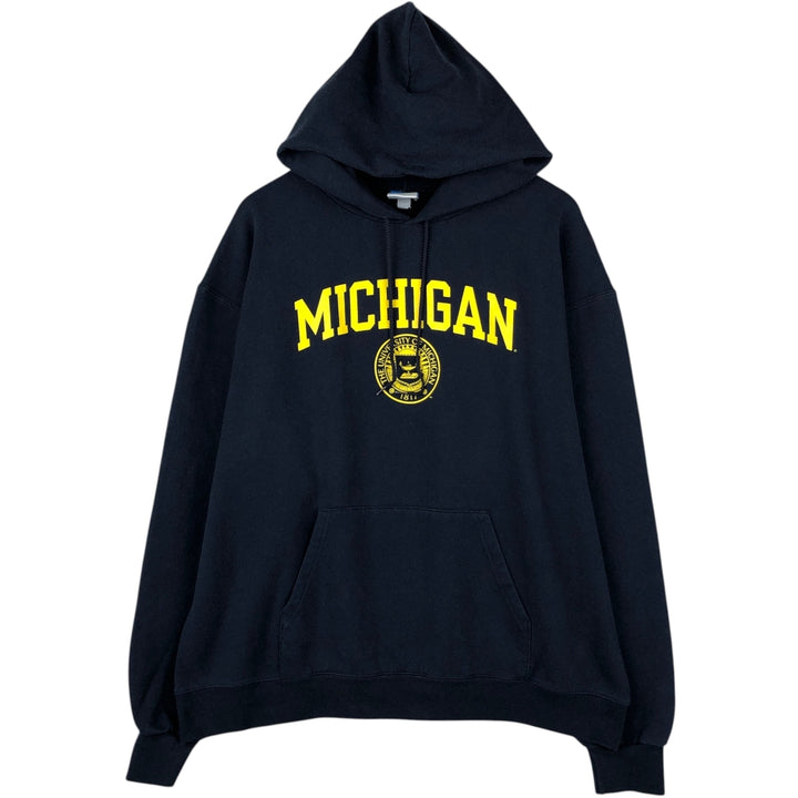 2000'S Champion ECO FLEECE MICHIGAN University of Michigan College Sweatshirt Pullover Hoodie (Men's XL equivalent) cotton navy blue type Vintage Second Hand