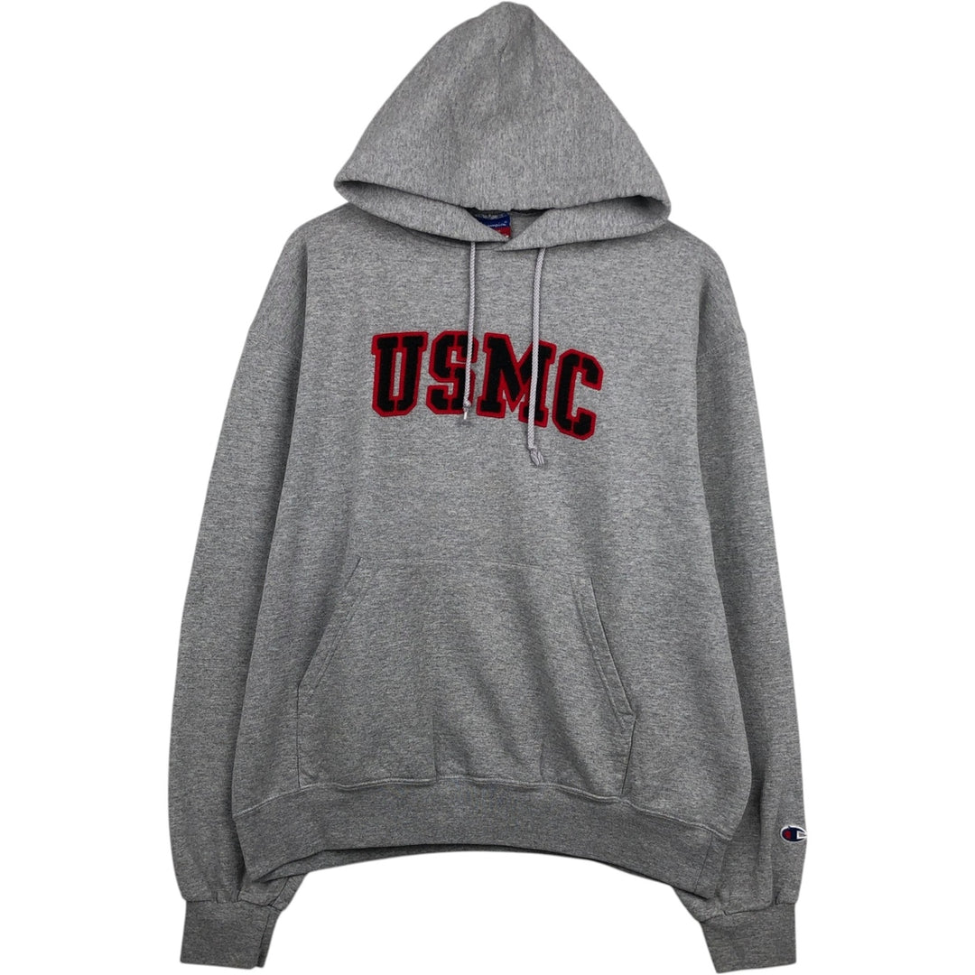 2000'S Champion Authentic Athletic Capparel USMC (United States Marine Corps) Sweatshirt Pullover Hoodie, Men's Size L (approx.) cotton gray type Vintage Second Hand