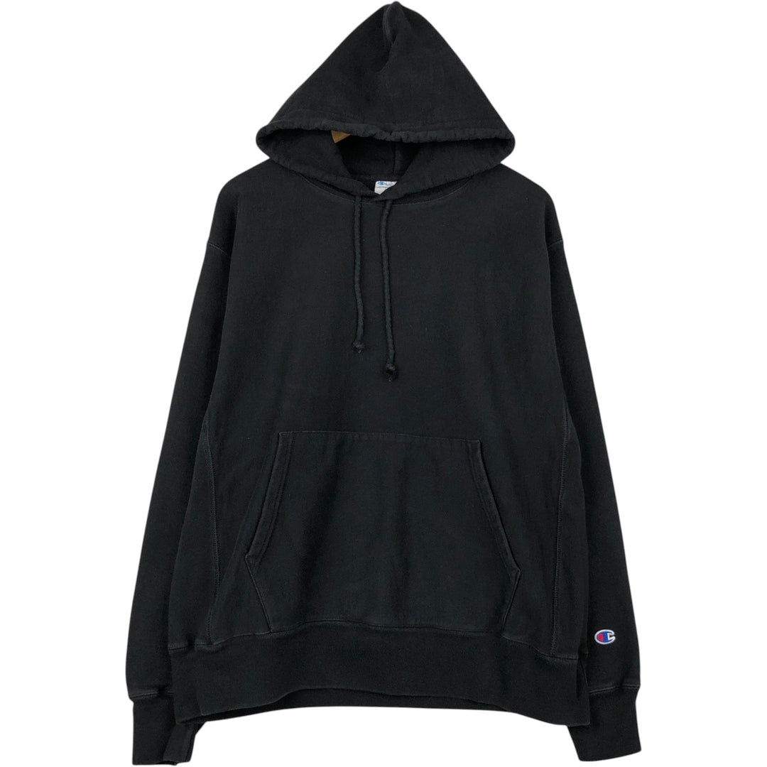 Champion REVERSE WEAVE Reverse Weave No Eyes Plain Blank Sweatshirt Hoodie Men's L Size cotton black type Vintage Second Hand