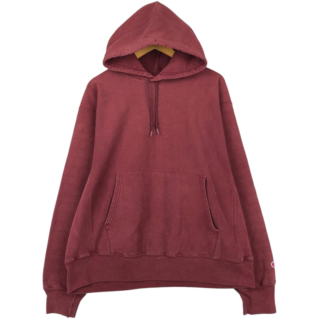 2000'S Champion Premium Reverse Weave Blank Sweatshirt Hoodie (Men's Size L equivalent) cotton burgundy type Vintage Second Hand
