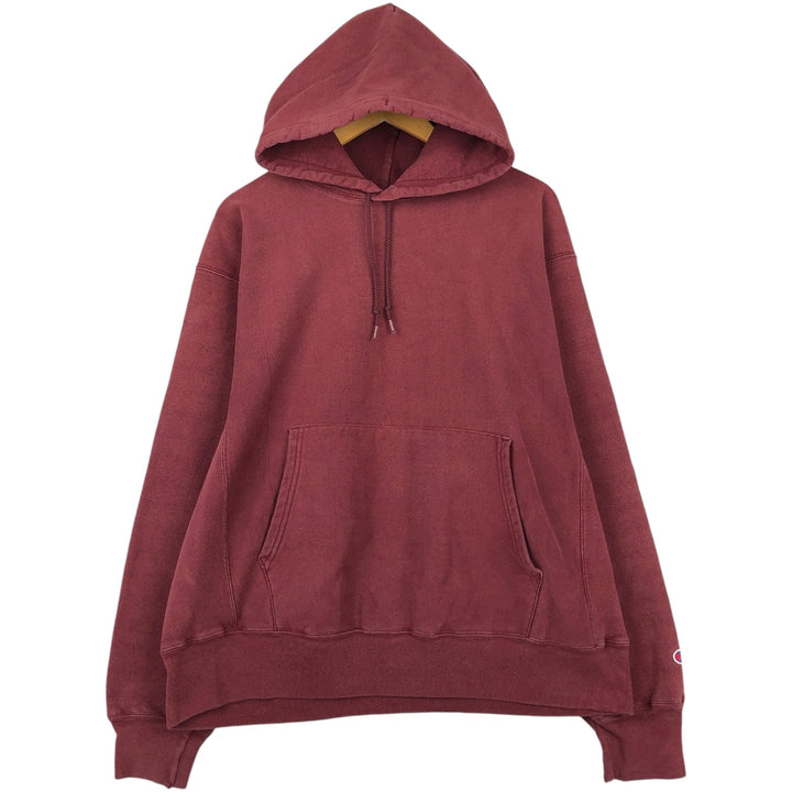 2000'S Champion Premium Reverse Weave Blank Sweatshirt Hoodie (Men's Size L equivalent) cotton burgundy type Vintage Second Hand