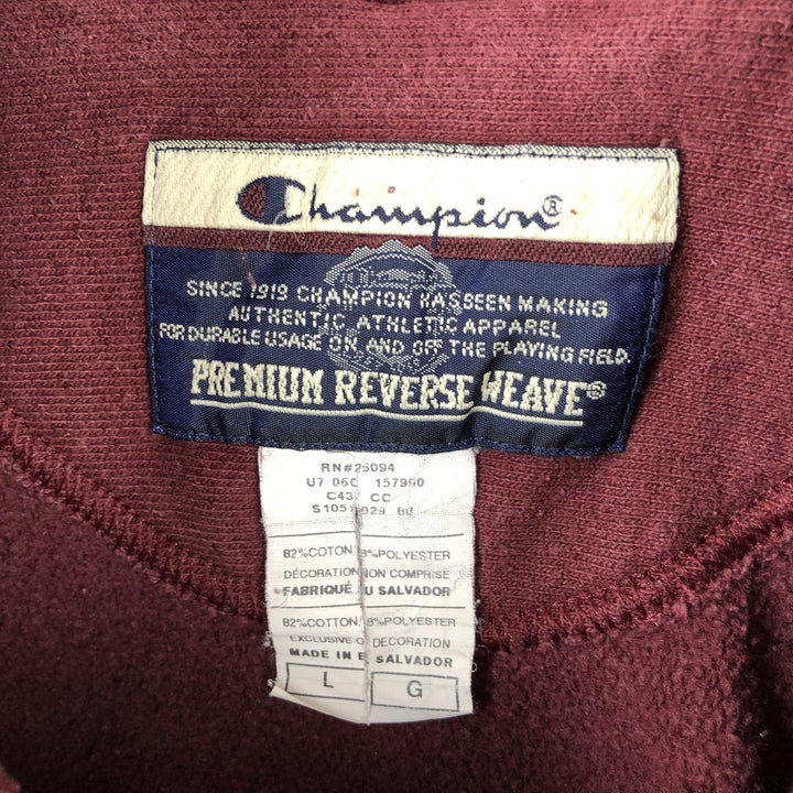 2000'S Champion Premium Reverse Weave Blank Sweatshirt Hoodie (Men's Size L equivalent) cotton burgundy type Vintage Second Hand