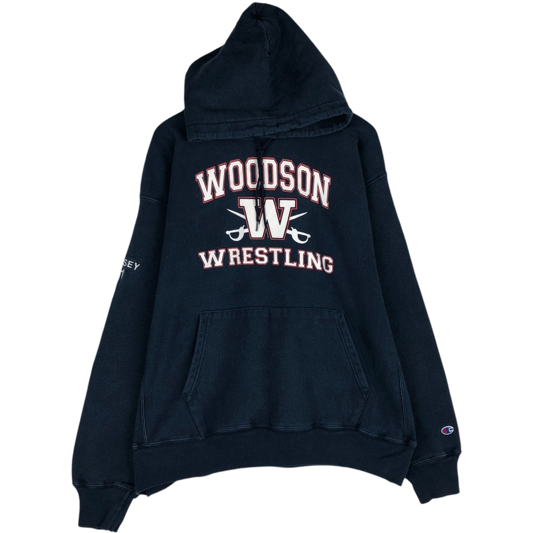 2000'S Champion Premium Reverse Weave Triple Print College Pullover Hoodie, Men's Size XL cotton navy blue type Vintage Second Hand