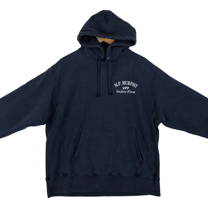 Champion Reverse Weave MP Murphy Advertising Sweat Pullover Hoodie (Men's Size L) cotton navy blue type Vintage Second Hand