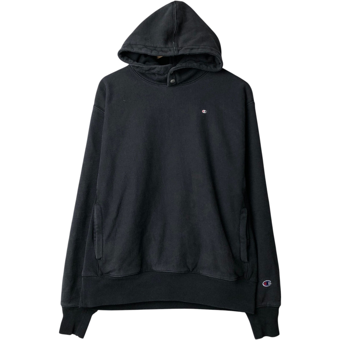 Champion REVERSE WEAVE Sweatshirt Half-Button Hoodie, Men's Size L (approx.) cotton black type Vintage Second Hand