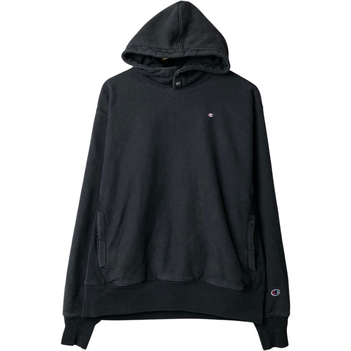 Champion REVERSE WEAVE Sweatshirt Half-Button Hoodie, Men's Size L (approx.) cotton black type Vintage Second Hand