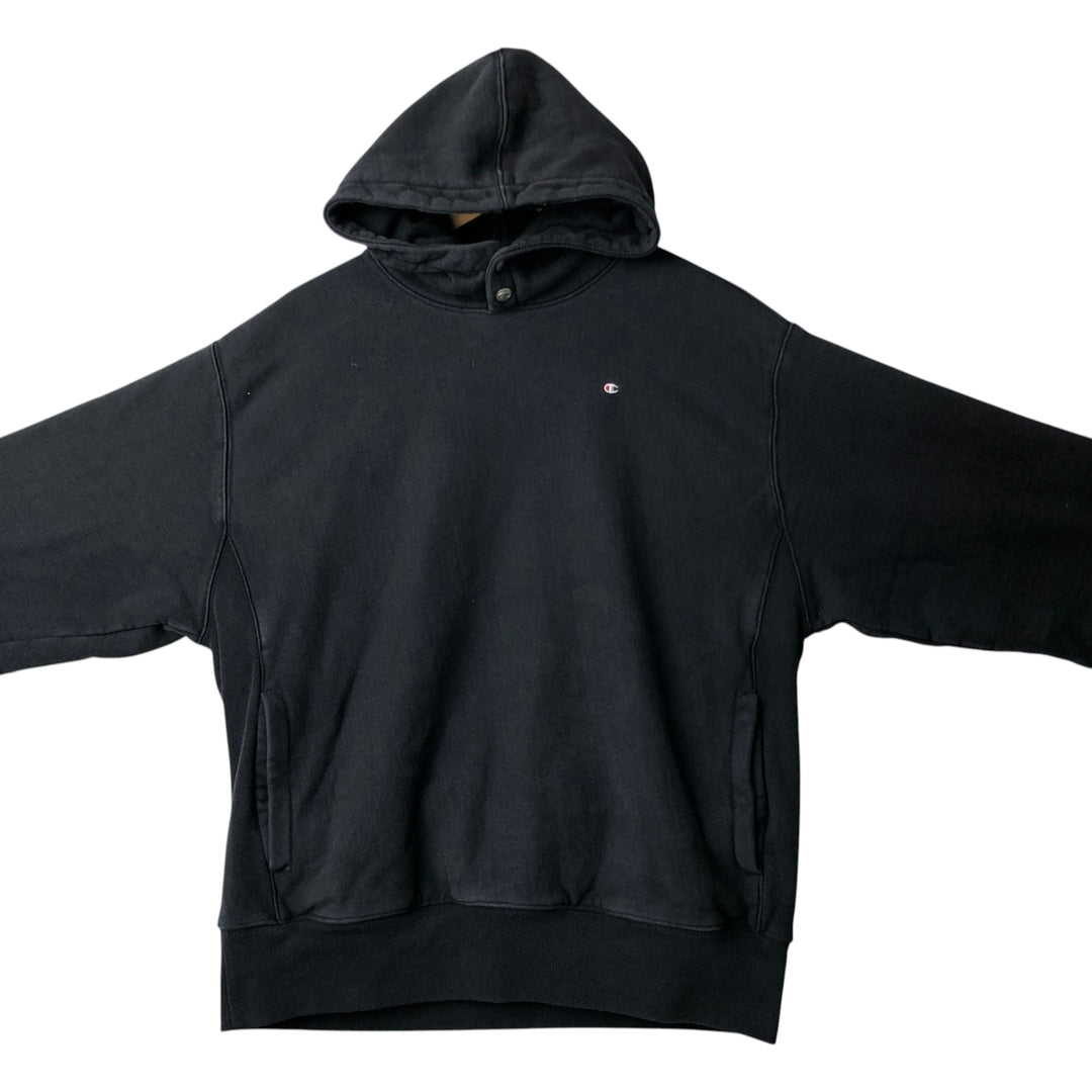 Champion REVERSE WEAVE Sweatshirt Half-Button Hoodie, Men's Size L (approx.) cotton black type Vintage Second Hand