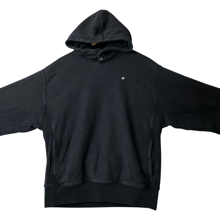 Champion REVERSE WEAVE Sweatshirt Half-Button Hoodie, Men's Size L (approx.) cotton black type Vintage Second Hand