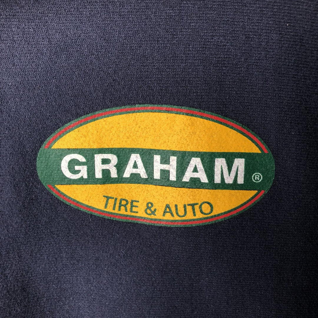Champion Reverse Weave Graham Tire And Auto Stars and Stripes Advertising Pullover Hoodie (Men's XL equivalent) cotton navy blue type Vintage Second Hand