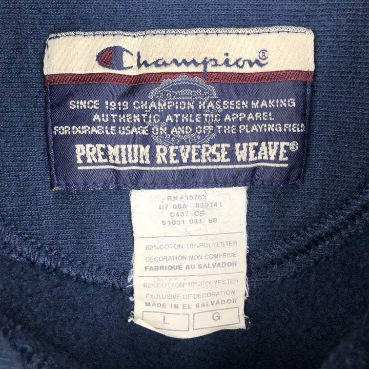 2000'S Champion Premium Reverse Weave College Sweatshirt Pullover Hoodie (Men's Size L equivalent) cotton navy blue type Vintage Second Hand