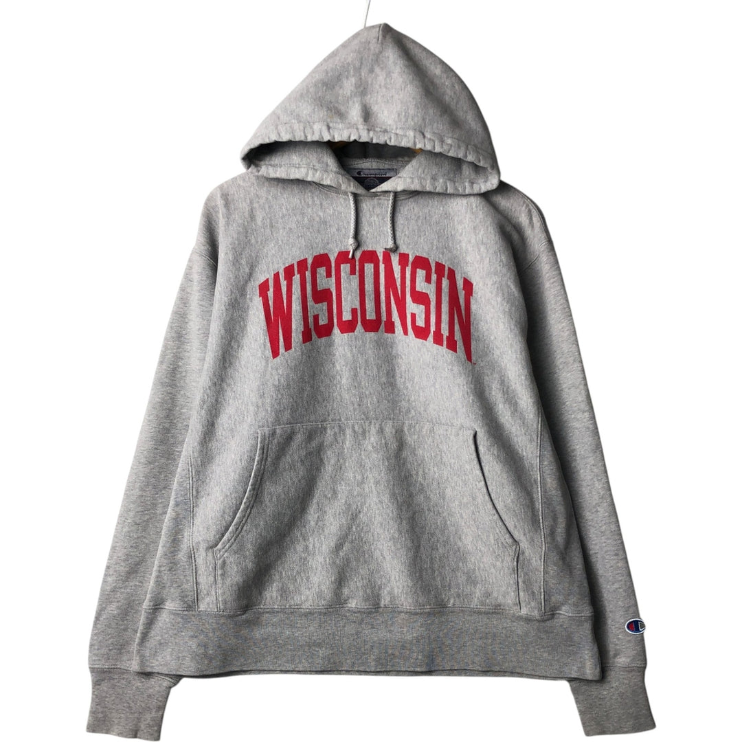 2000'S Champion Wisconsin University College Sweatshirt Pullover Hoodie (Men's Size M) cotton gray type Vintage Second Hand