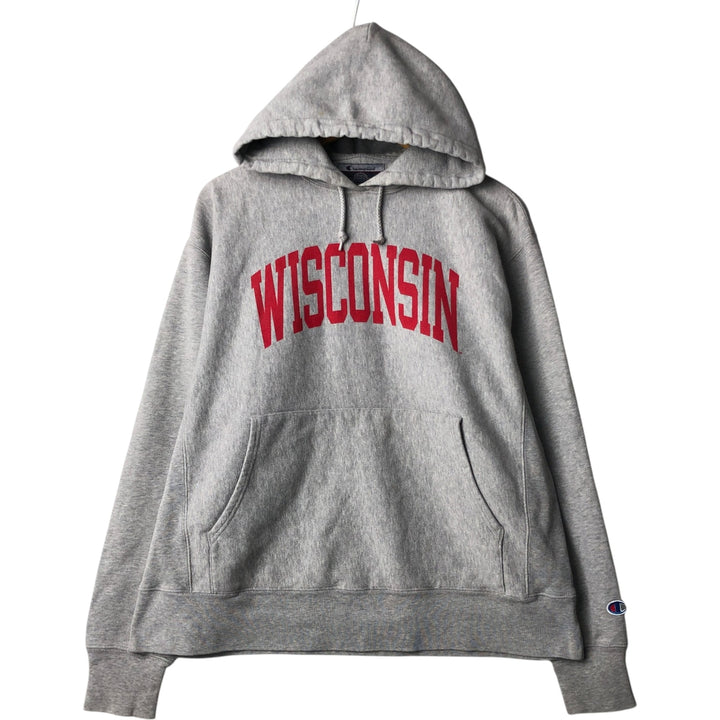 2000'S Champion Wisconsin University College Sweatshirt Pullover Hoodie (Men's Size M) cotton gray type Vintage Second Hand