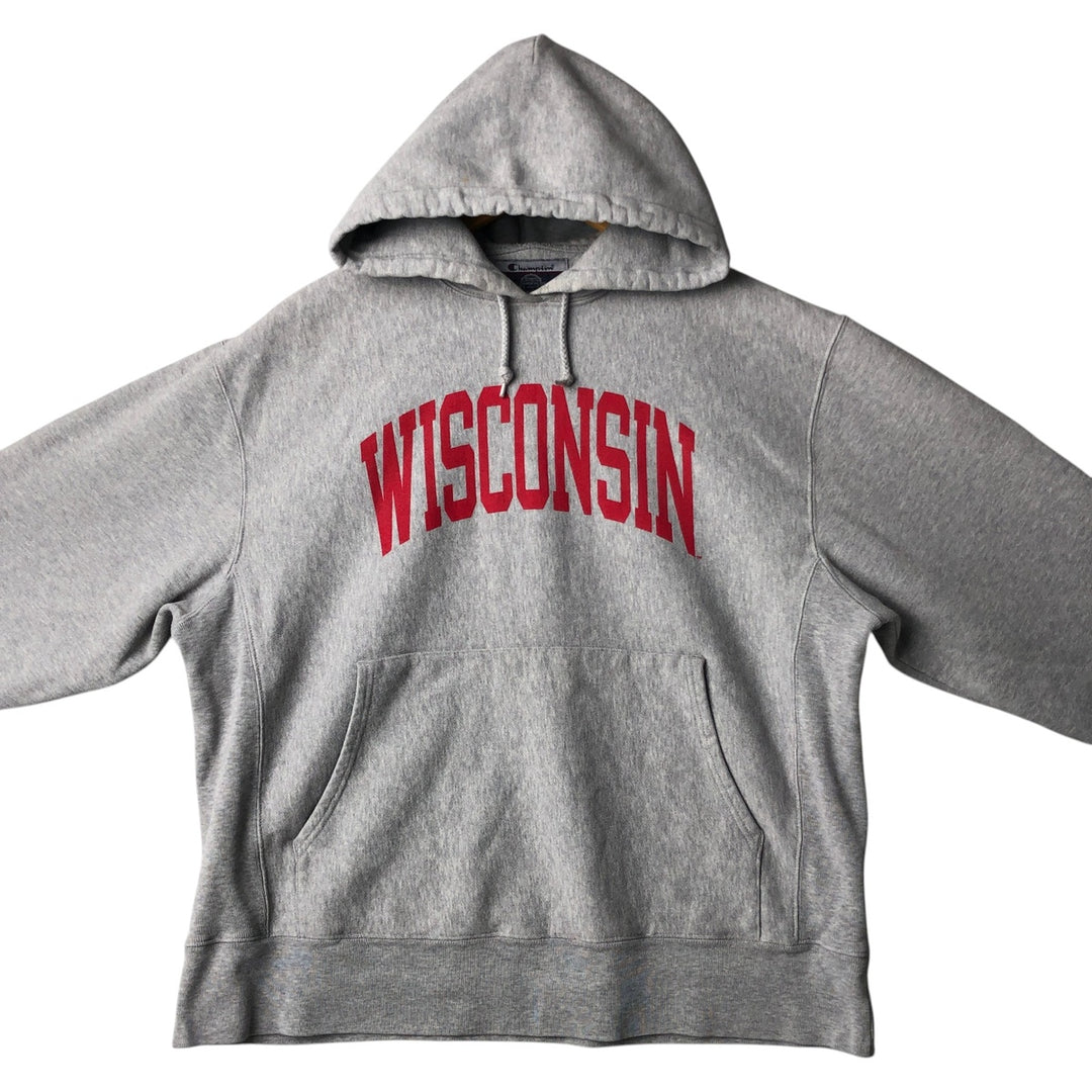 2000'S Champion Wisconsin University College Sweatshirt Pullover Hoodie (Men's Size M) cotton gray type Vintage Second Hand