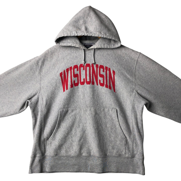 2000'S Champion Wisconsin University College Sweatshirt Pullover Hoodie (Men's Size M) cotton gray type Vintage Second Hand