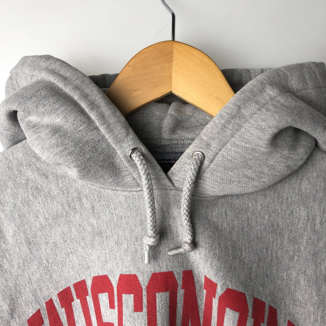 2000'S Champion Wisconsin University College Sweatshirt Pullover Hoodie (Men's Size M) cotton gray type Vintage Second Hand