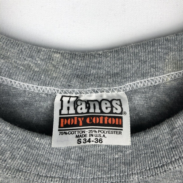 80'S Hanes poly cotton orange tag printed T-shirt, made in USA, men's size S equivalent, vintage. cotton gray type Vintage Second Hand