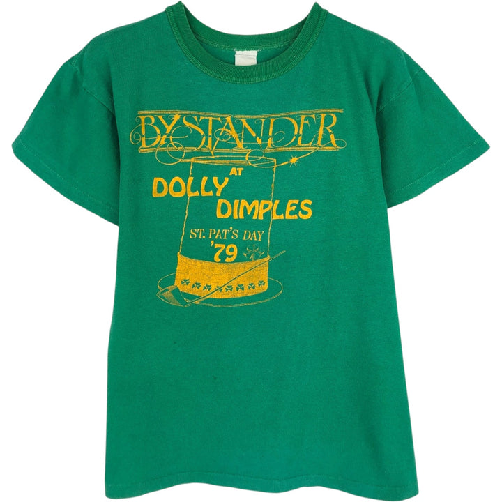 70'S style printed T-shirt, women's size S (approx.) unclear green type Vintage Second Hand