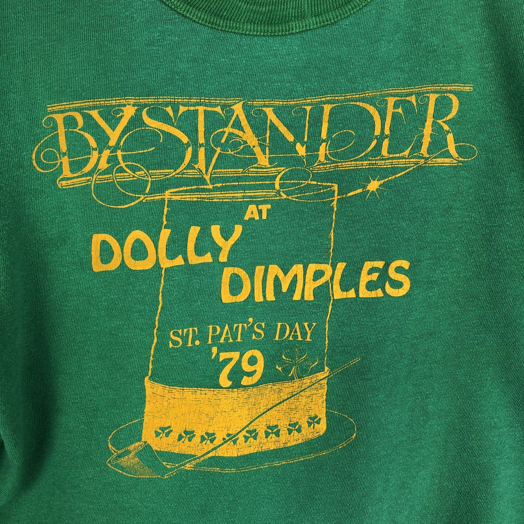 70'S style printed T-shirt, women's size S (approx.) unclear green type Vintage Second Hand