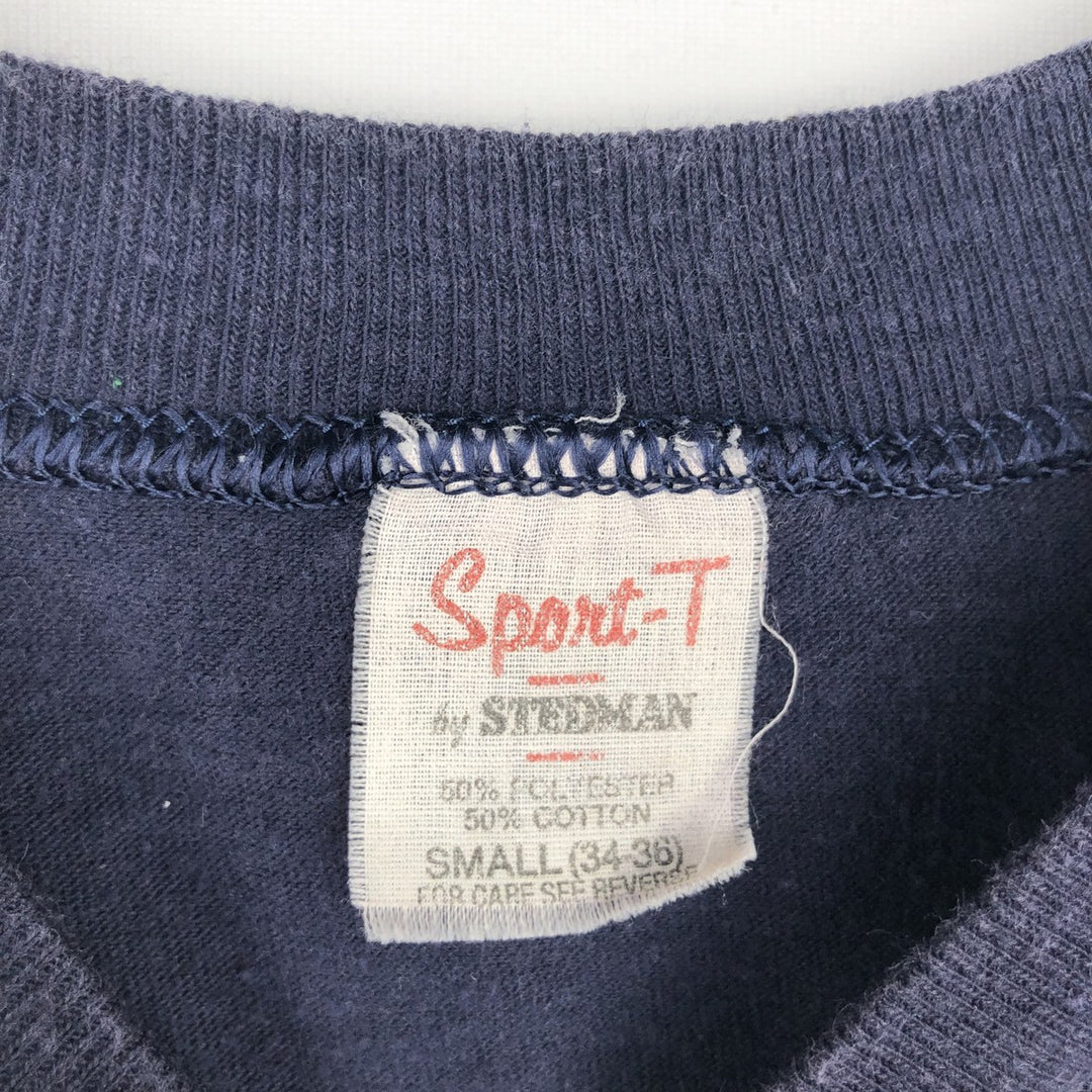 80'S Stedman Sport-T College T-Shirt, Made in USA, Men's Size S (Equivalent), Vintage polyester navy blue type Vintage Second Hand