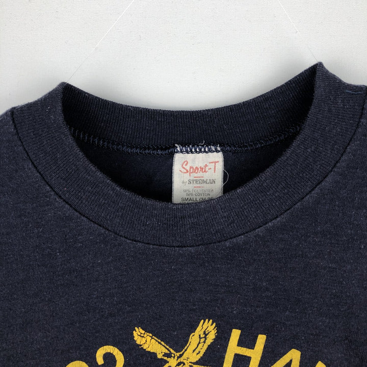 80'S Stedman Sport-T College T-Shirt, Made in USA, Men's Size S (Equivalent), Vintage polyester navy blue type Vintage Second Hand