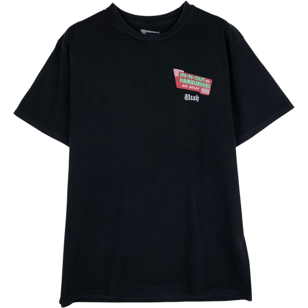 IN-N-OUT BURGER advertising T-shirt, made in the USA, women's size M equivalent. cotton black type Vintage Second Hand