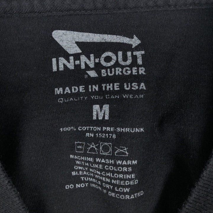IN-N-OUT BURGER advertising T-shirt, made in the USA, women's size M equivalent. cotton black type Vintage Second Hand
