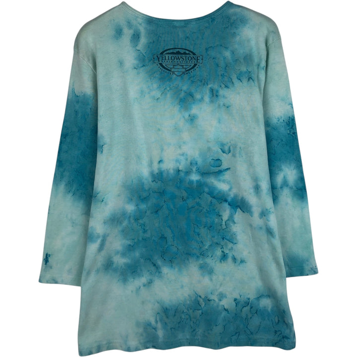 Big Size 2000'S Harley-Davidson Tie-Dye Pattern Motorcycle 3/4 Sleeve Long T-Shirt (Women's XXXL equivalent) cotton Blue type light blue Vintage Second Hand