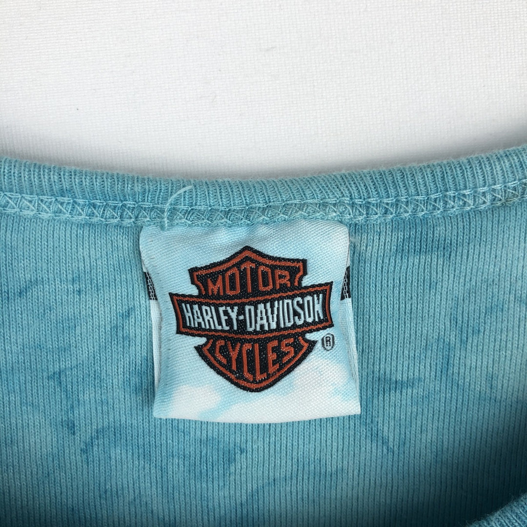 Big Size 2000'S Harley-Davidson Tie-Dye Pattern Motorcycle 3/4 Sleeve Long T-Shirt (Women's XXXL equivalent) cotton Blue type light blue Vintage Second Hand