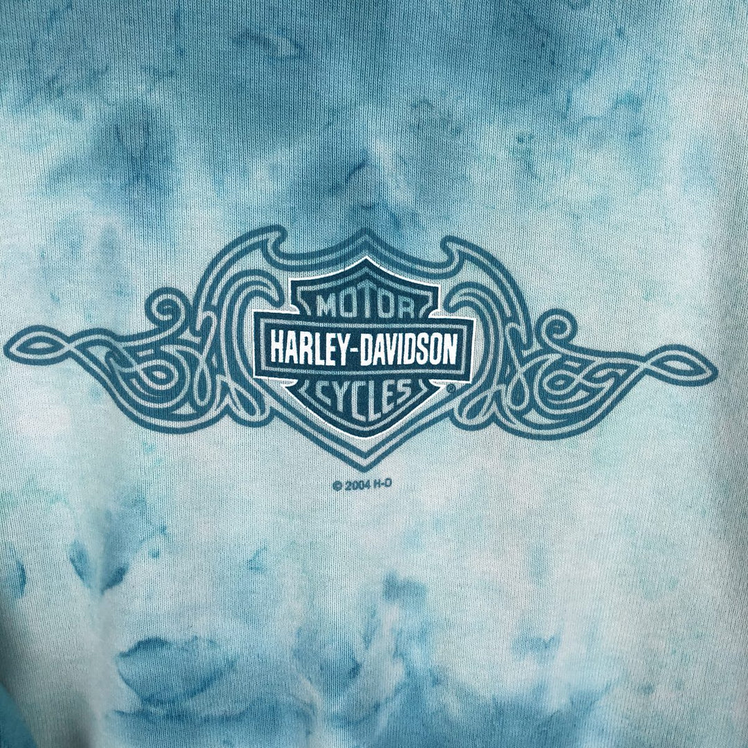 Big Size 2000'S Harley-Davidson Tie-Dye Pattern Motorcycle 3/4 Sleeve Long T-Shirt (Women's XXXL equivalent) cotton Blue type light blue Vintage Second Hand