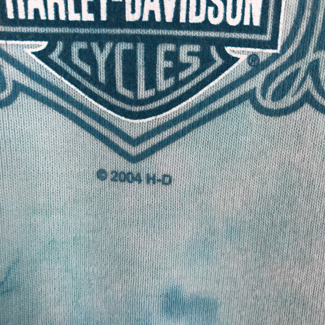 Big Size 2000'S Harley-Davidson Tie-Dye Pattern Motorcycle 3/4 Sleeve Long T-Shirt (Women's XXXL equivalent) cotton Blue type light blue Vintage Second Hand