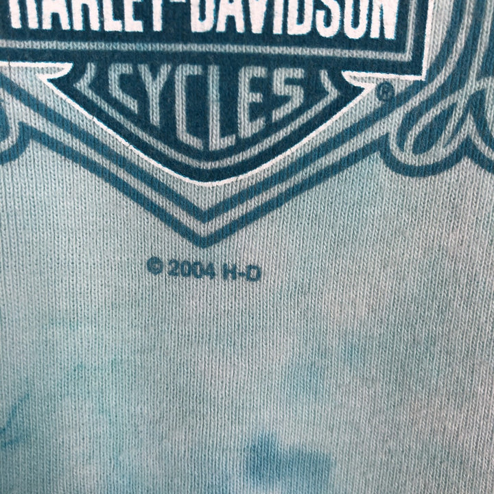 Big Size 2000'S Harley-Davidson Tie-Dye Pattern Motorcycle 3/4 Sleeve Long T-Shirt (Women's XXXL equivalent) cotton Blue type light blue Vintage Second Hand