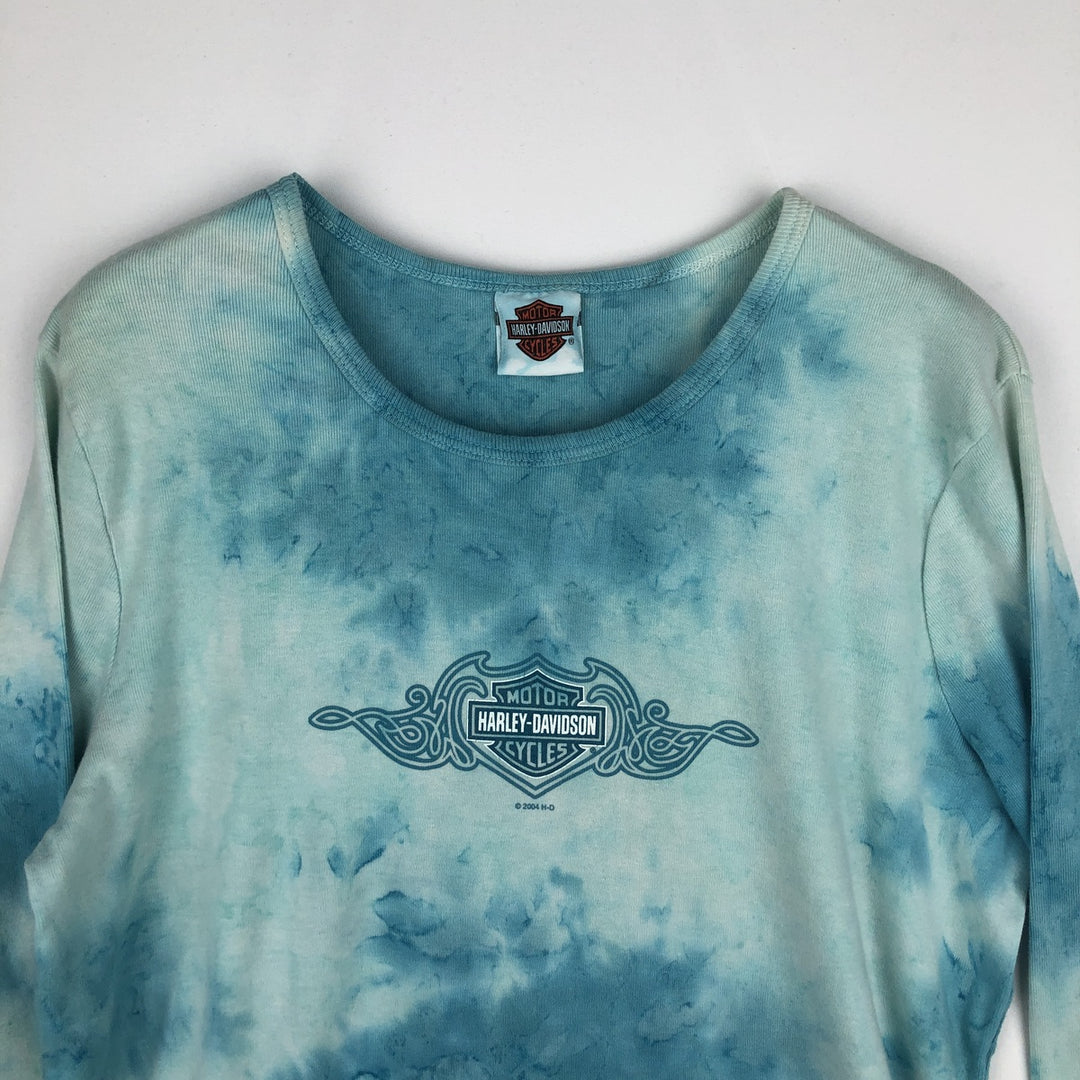 Big Size 2000'S Harley-Davidson Tie-Dye Pattern Motorcycle 3/4 Sleeve Long T-Shirt (Women's XXXL equivalent) cotton Blue type light blue Vintage Second Hand