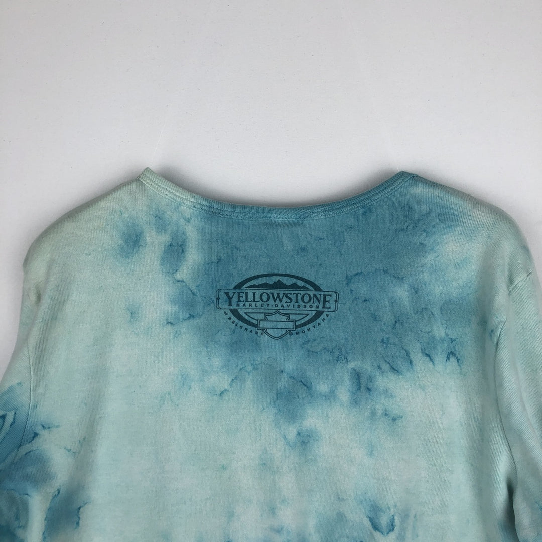 Big Size 2000'S Harley-Davidson Tie-Dye Pattern Motorcycle 3/4 Sleeve Long T-Shirt (Women's XXXL equivalent) cotton Blue type light blue Vintage Second Hand