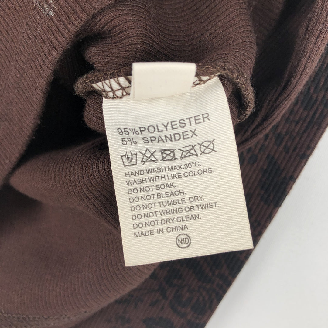 Cropped V-neck Long T-shirt (Women's XS equivalent) polyester dark chocolate Vintage Second Hand