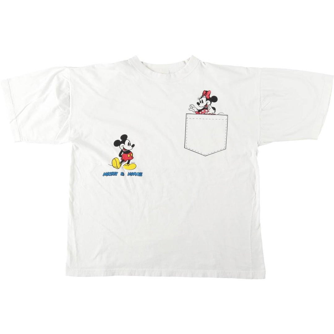 MICKEY MOUSE AND MINNIE MOUSE Character Print T-Shirt (Men's XL equivalent) cotton white type Vintage Second Hand