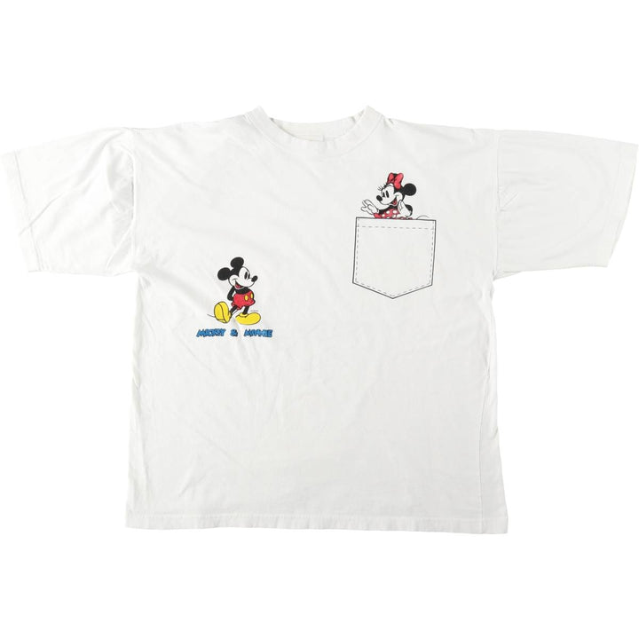 MICKEY MOUSE AND MINNIE MOUSE Character Print T-Shirt (Men's XL equivalent) cotton white type Vintage Second Hand