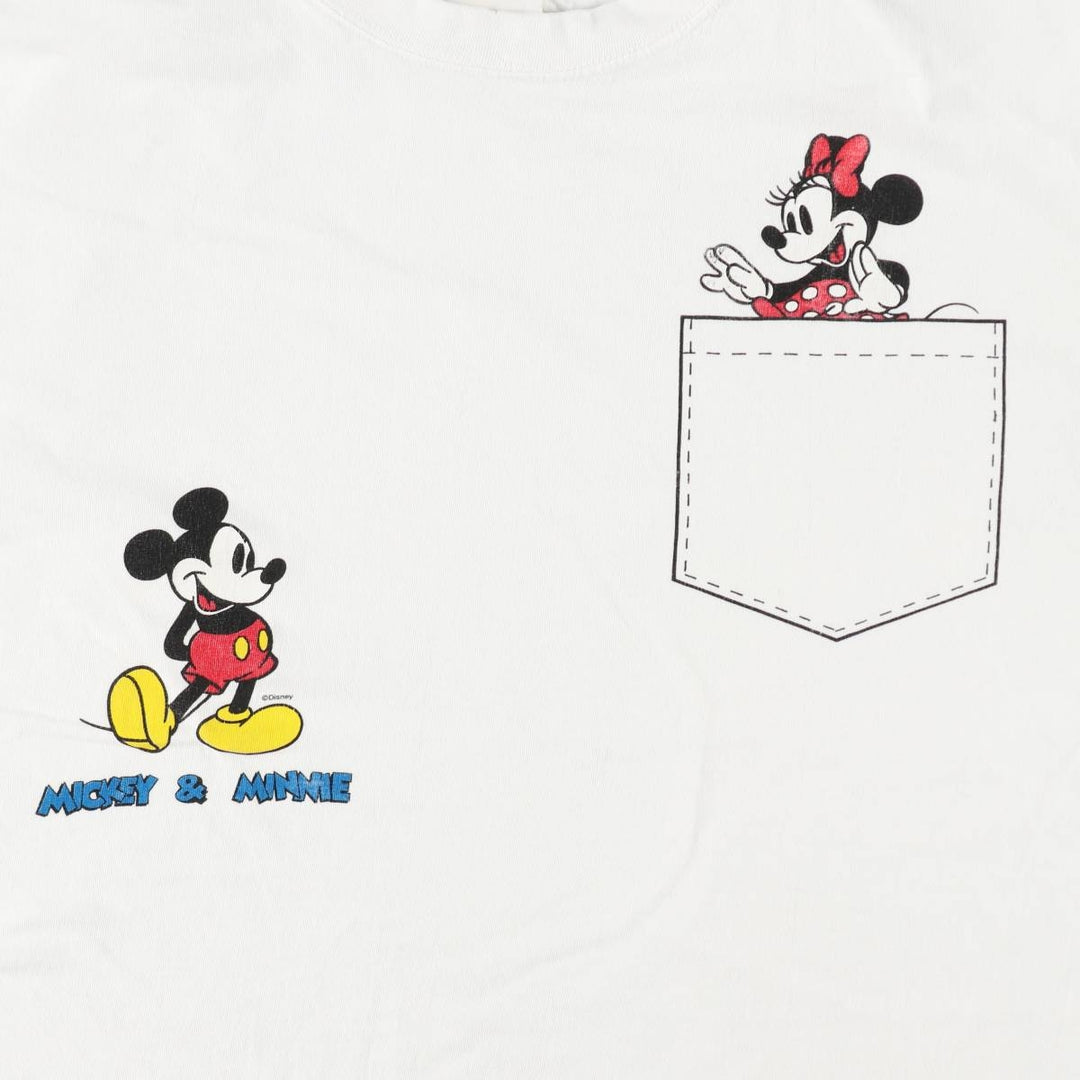 MICKEY MOUSE AND MINNIE MOUSE Character Print T-Shirt (Men's XL equivalent) cotton white type Vintage Second Hand