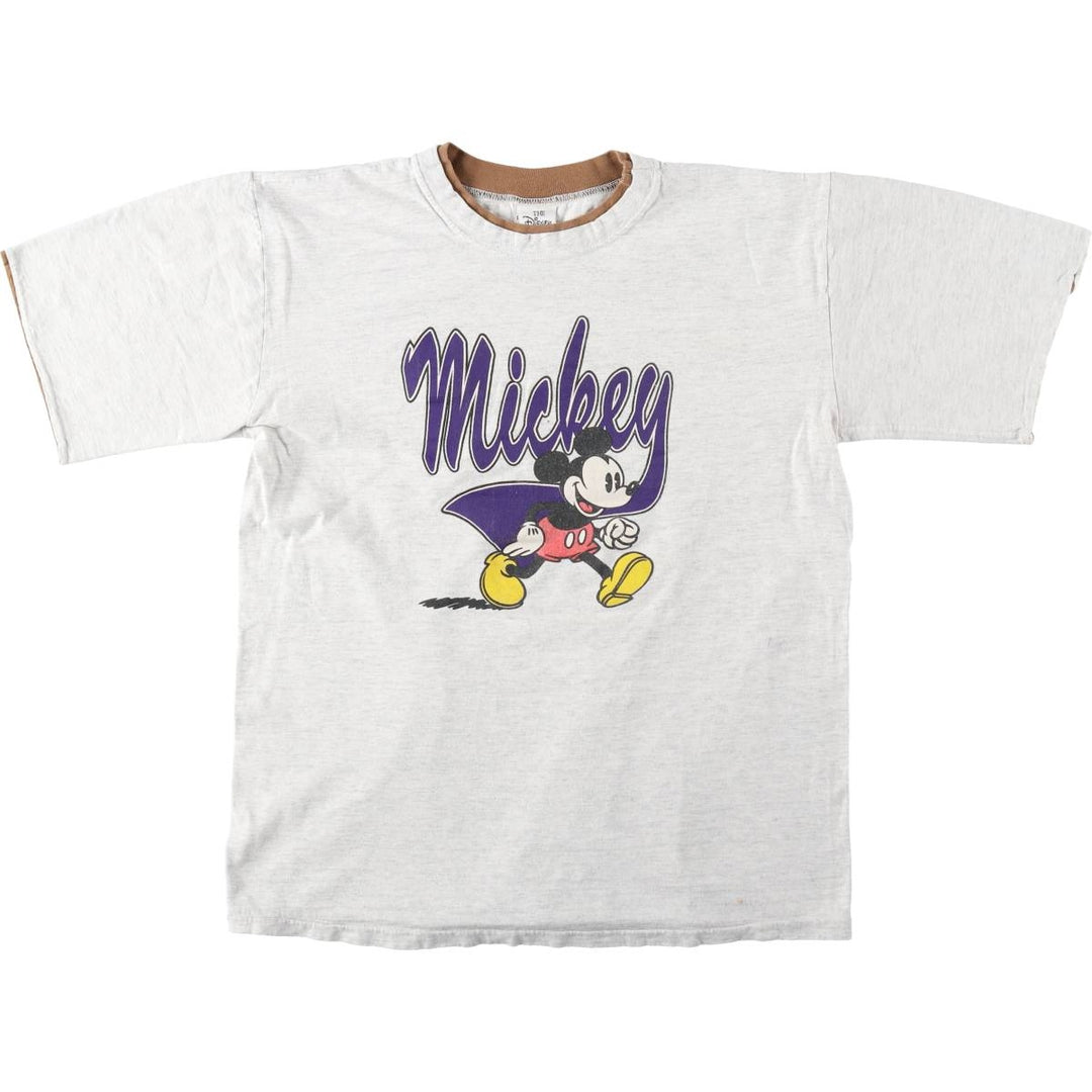 Disney Store Mickey Mouse Character Print T-Shirt, Made in USA, Men's XL (approx.) cotton pale white type Vintage Second Hand