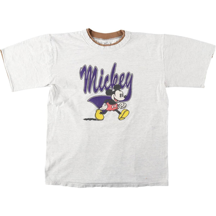 Disney Store Mickey Mouse Character Print T-Shirt, Made in USA, Men's XL (approx.) cotton pale white type Vintage Second Hand