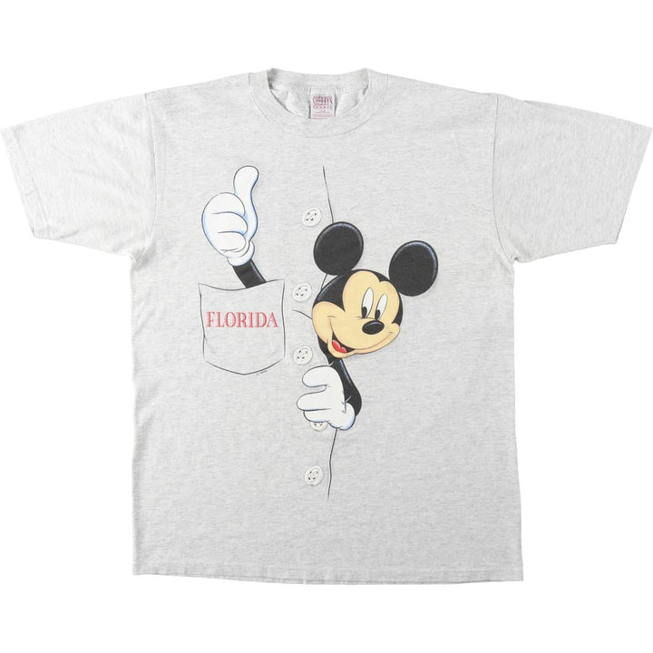 90'S Sherry's Mickey Mouse Character Print T-Shirt, Made in USA, Men's Size L (Equivalent), Vintage cotton gray type Vintage Second Hand