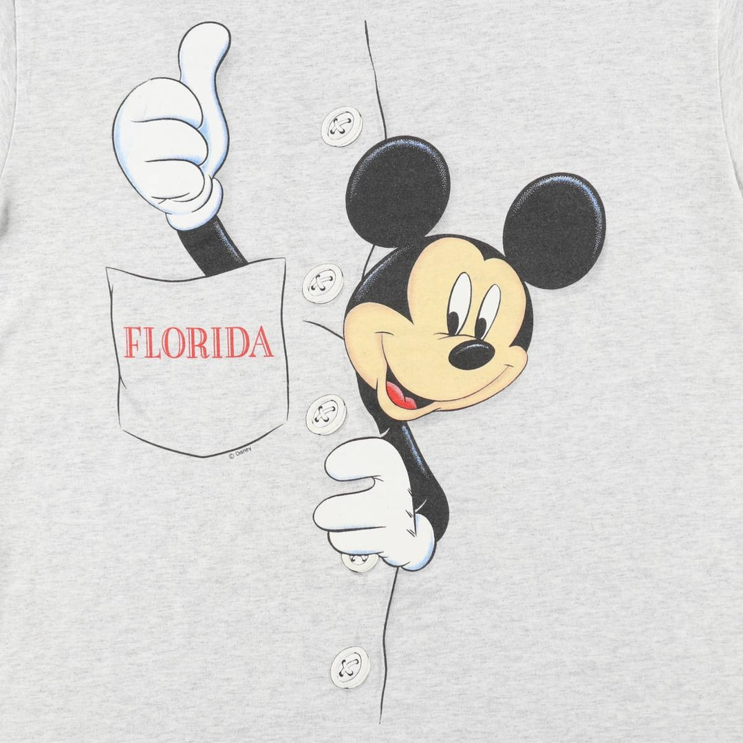 90'S Sherry's Mickey Mouse Character Print T-Shirt, Made in USA, Men's Size L (Equivalent), Vintage cotton gray type Vintage Second Hand