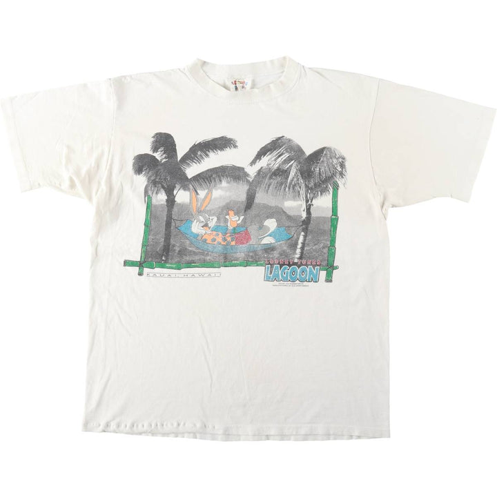 90'S LOONEY TUNES Bugs Bunny character print T-shirt, men's size L (approx.) cotton white type Vintage Second Hand
