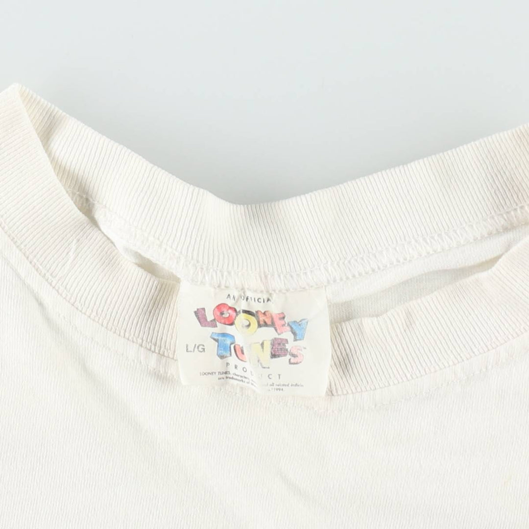 90'S LOONEY TUNES Bugs Bunny character print T-shirt, men's size L (approx.) cotton white type Vintage Second Hand
