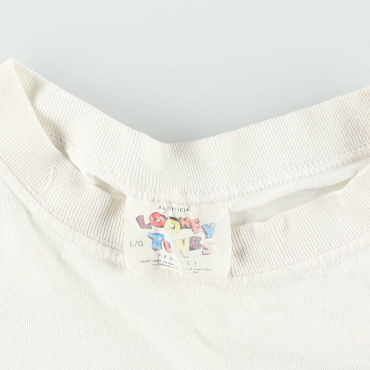 90'S LOONEY TUNES Bugs Bunny character print T-shirt, men's size L (approx.) cotton white type Vintage Second Hand