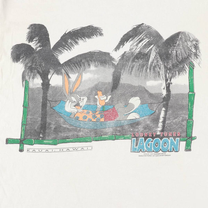 90'S LOONEY TUNES Bugs Bunny character print T-shirt, men's size L (approx.) cotton white type Vintage Second Hand
