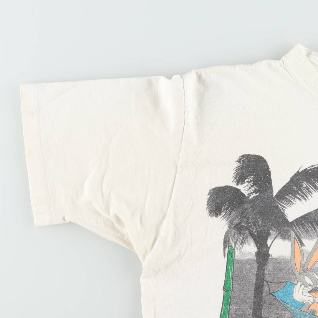 90'S LOONEY TUNES Bugs Bunny character print T-shirt, men's size L (approx.) cotton white type Vintage Second Hand