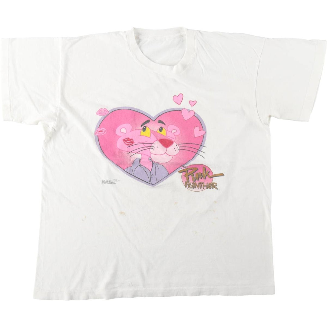 90'S Pink Panther character print T-shirt, men's size L equivalent, vintage. unclear white type Vintage Second Hand