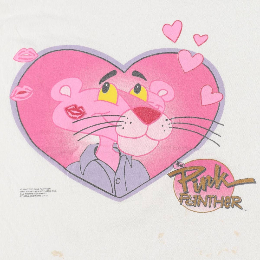 90'S Pink Panther character print T-shirt, men's size L equivalent, vintage. unclear white type Vintage Second Hand