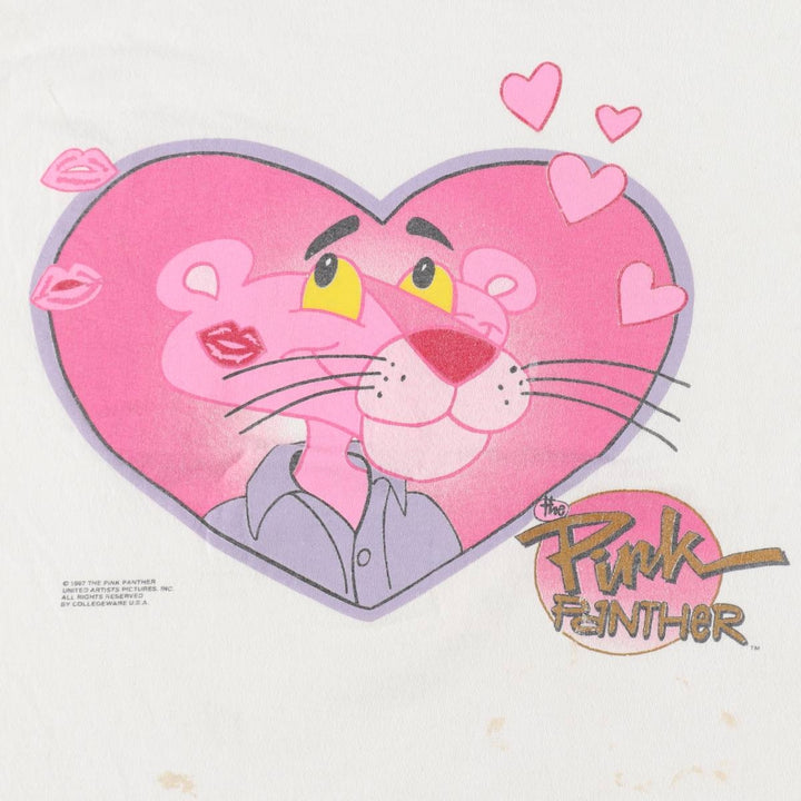 90'S Pink Panther character print T-shirt, men's size L equivalent, vintage. unclear white type Vintage Second Hand